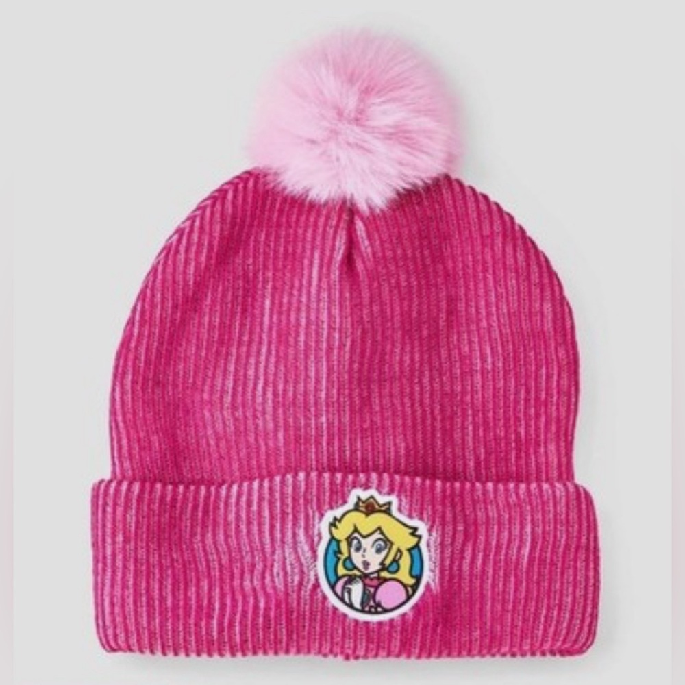 Girls' Nintendo Princess Peach Pom Beanie - Pink NWT